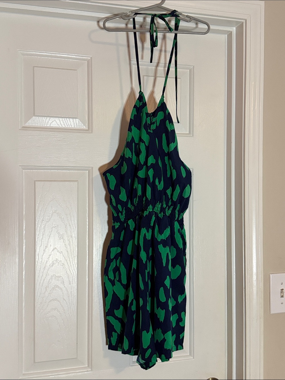SHEIN Navy and Green Halter One-Piece Romper